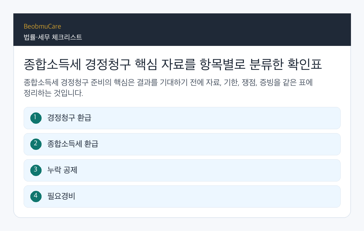 종합소득세 경정청구 핵심 자료를 항목별로 분류한 확인표