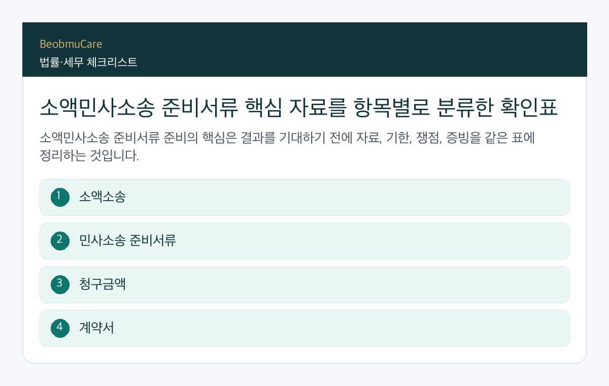 소액민사소송 준비서류 핵심 자료를 항목별로 분류한 확인표